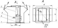 Габаритные присоединительные размеры  вентилятора крышного ВКРВ. Схема 1.