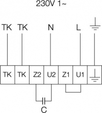 Схема подключения. Вентилятор CE 225-4, CE 250-4, CE 280-4