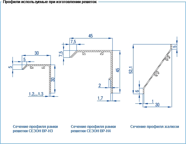 Профили, изпользуемые при изготовлении решеток вентиляционной решетки ВР-Н3, ВР-Н4
