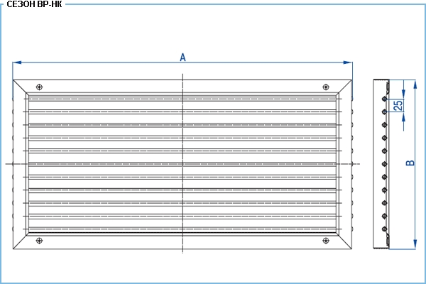 Посадочные размеры и сечение профиля вентиляционной решетки ВР-НК