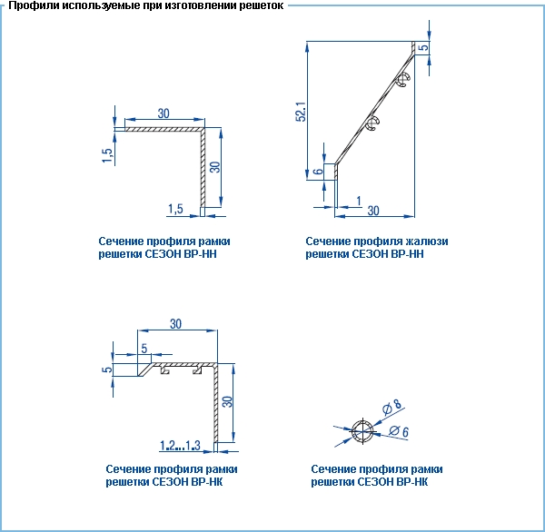 Профили, изпользуемые при изготовлении решеток вентиляционной решетки ВР-НН, ВР-НК