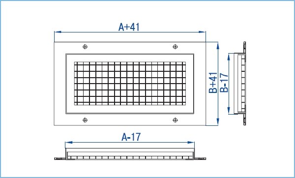 Посадочные размеры и сечение профиля вентиляционной решетки ВР-Я, ВР-ПЯ