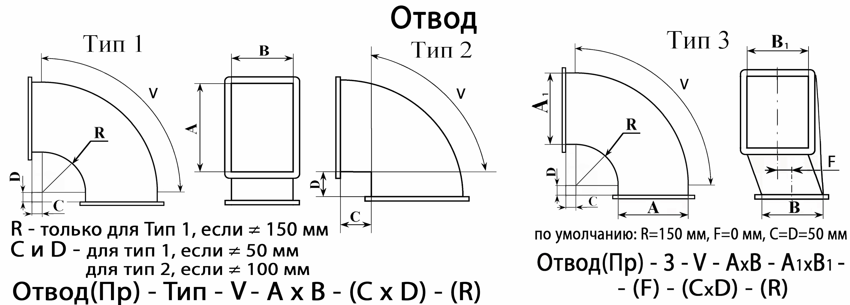 Схема. Отвод 90 градусов для систем дымоудаления