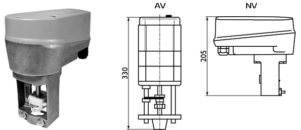 Габаритные размеры электропривода NV/AV