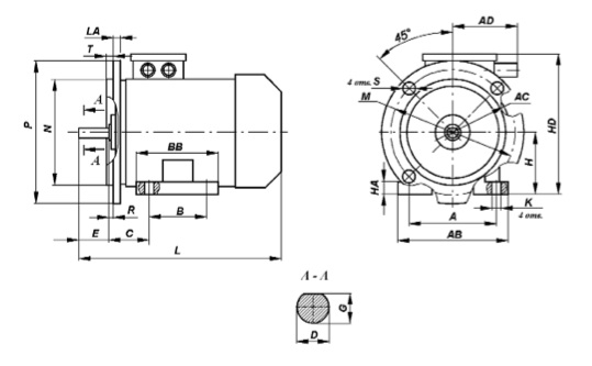 Габаритные размеры. Электродвигатели серии 5А, 5АМ, АИР Ж, Ж1