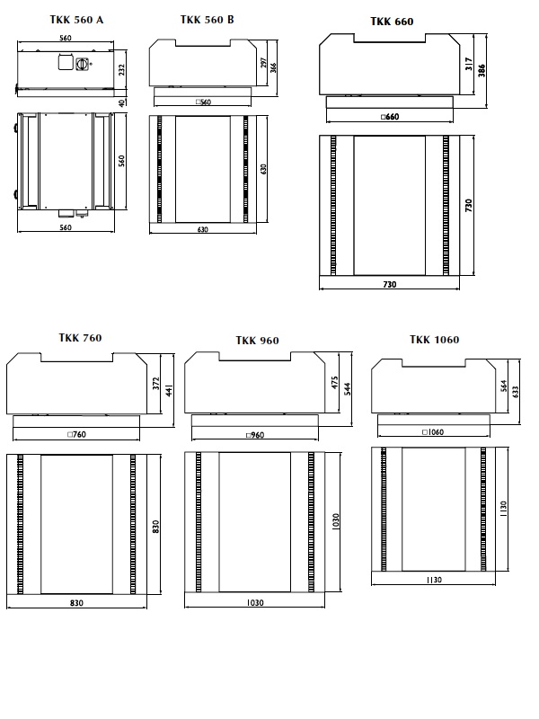 Габаритные размеры вентиляторов TKK 560, 660, 760, 960, 1060,