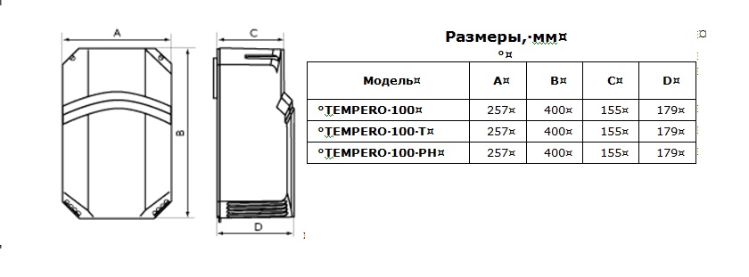 Габаритные размеры Приточно-вытяжная установка Тempero