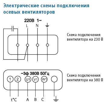 Электрические схемы подключения осевых вентиляторов