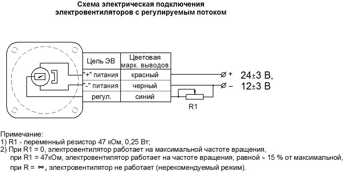 Схема подключений электровентиляторов 1,1ЭВ-4-16-4525 Р