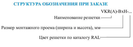 Структура обозначения при заказе алюминейвой решетки VTR(A)