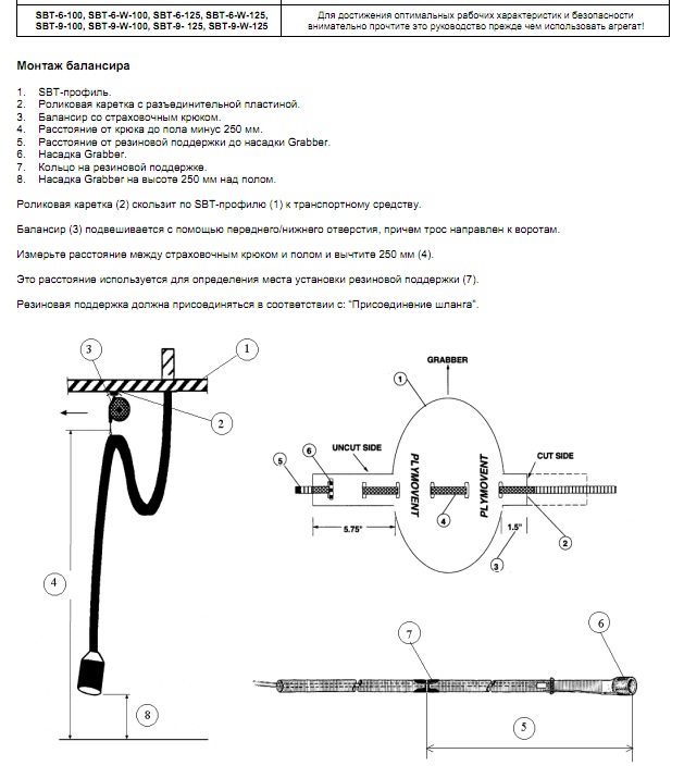 Инструкция по монтажу (Пряморельсовая вытяжная система SBT) Монтаж балансира