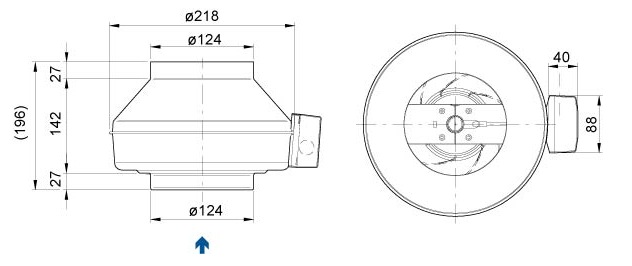 Габаритные размеры. Вентиляторы серии K 125 M