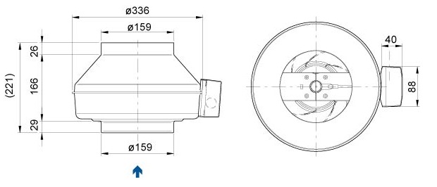 Габаритные размеры. Вентиляторы серии K 160 XL