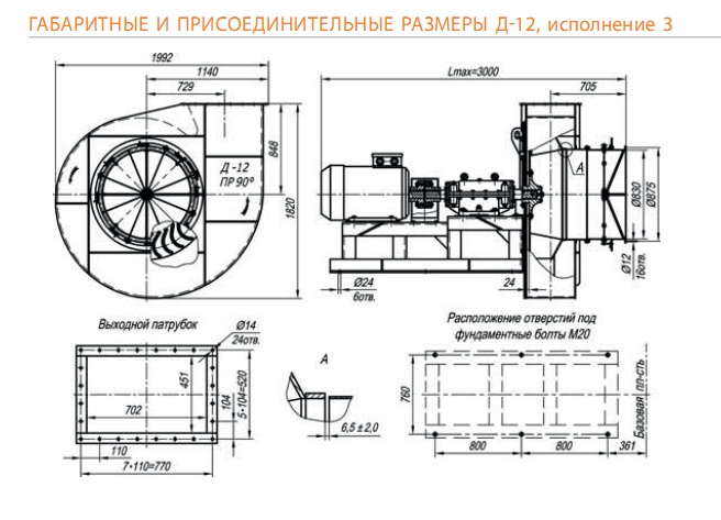 Габаритные и присоединительные размеры ВД-12 (сх. 3)