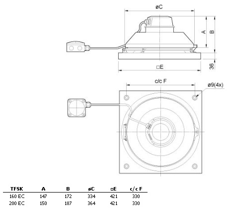 Габаритные размеры. Вентилятор TFSK EC