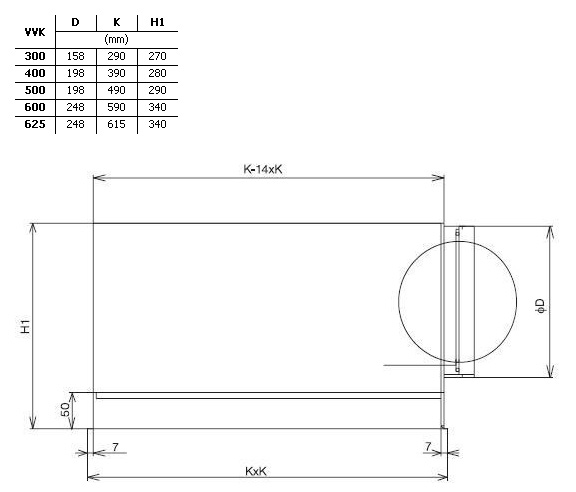 Габаритные размеры воздухораспределителя VVK