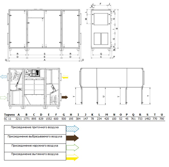Габаритные размеры. Вентагригат TOPVEX SC11