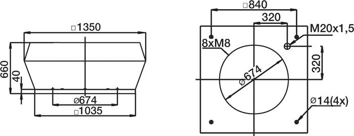 Габаритные размеры. Крышный зонт LGV 710