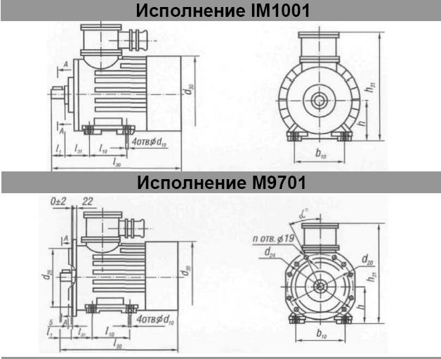 Габаритные размеры. Электродвигатели 3В 200, 3ВР 200. Исполнение IM 1001, IM 9701