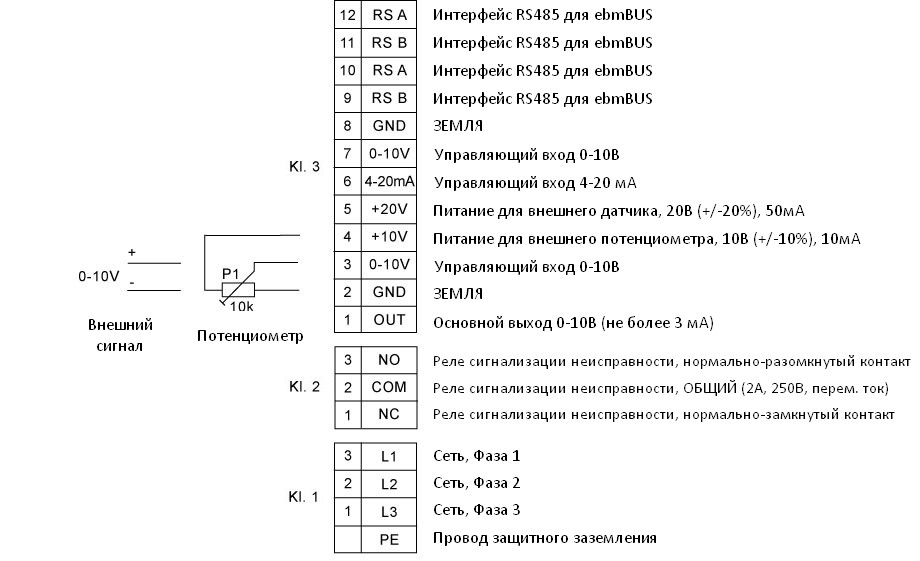 Схема подключения. Вентилятор KBT250EC