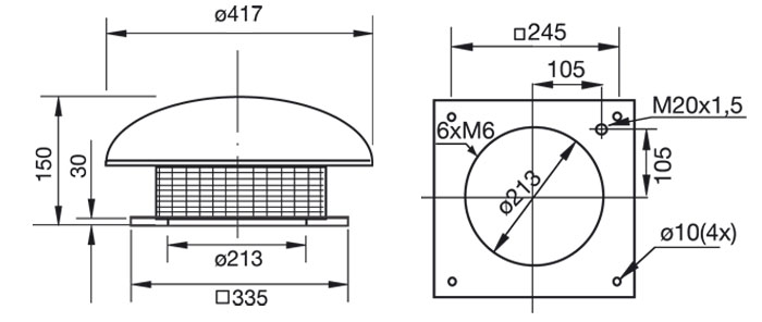 Габаритные размеры. Крышный зонт LGH 190-225