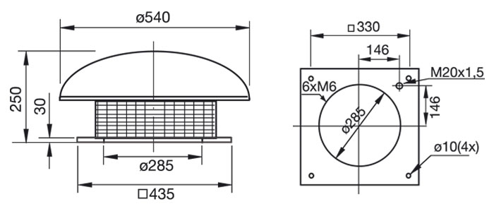 Габаритные размеры. Крышный зонт LGH 310-311