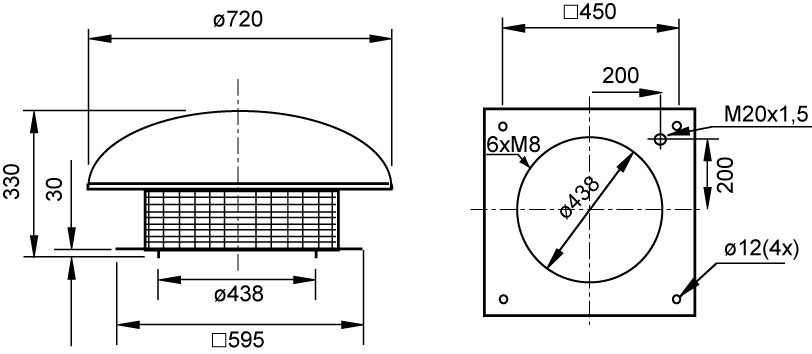 Габаритные размеры. Крышный зонт LGH 355-400