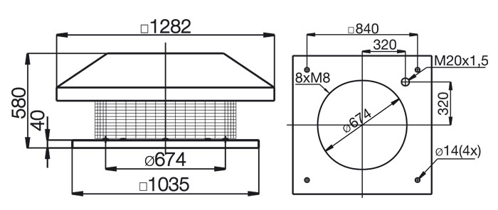 Габаритные размеры. Крышный зонт LGH 710